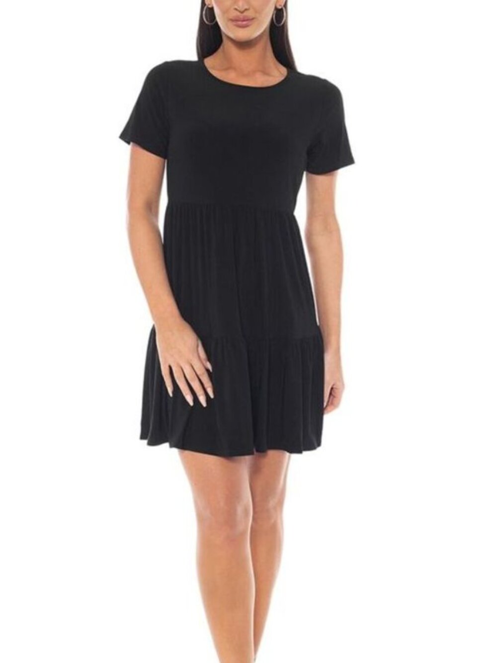 Tash + Sophie Tiered Mini Dress Solid Black Sleeveless Womens Medium M